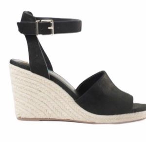 Vince Camuto leonita espadrille leather wedge open toe black sandals